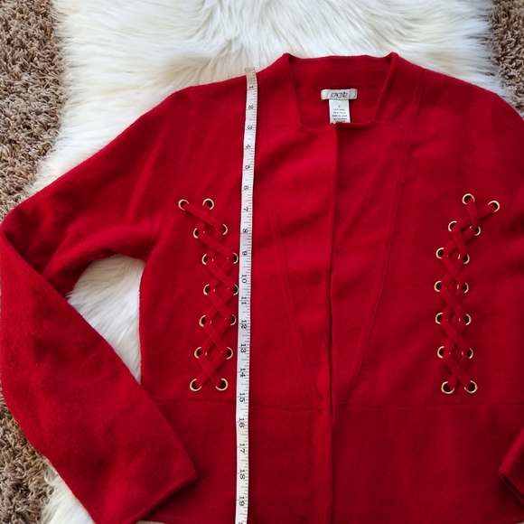 Cache Wool Jacket Red Blazer Lace Up Hook Sz Small - Picture 7 of 8